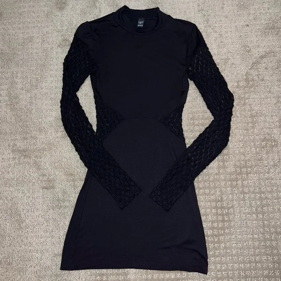 Windsor Dresses | Windsor Knit Black Dress Long Lace Sleeves And Lace Waist Cutouts Size Xs | Color: Black | Size: Xs | Elisasboutiquex's Closet Windsor Dresses | Windsor Knit Black Dress Long Lace Sleeves And Lace Waist Cutouts Size Xs | Color: Black | Size: Xs | Elisasboutiquex's Closet